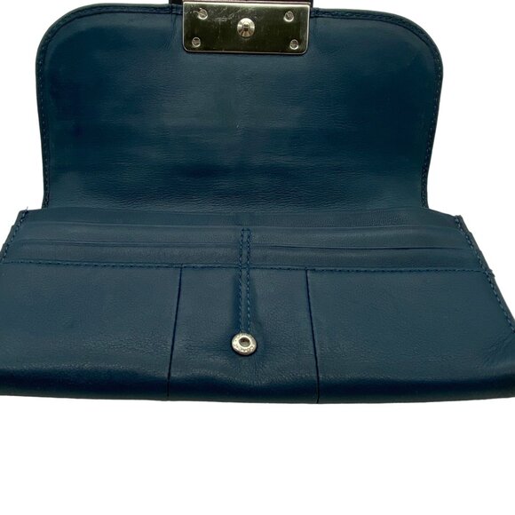 Coach Kristin leather wallet silver buckle bill fold pocket book teal green blue - Picture 9 of 16